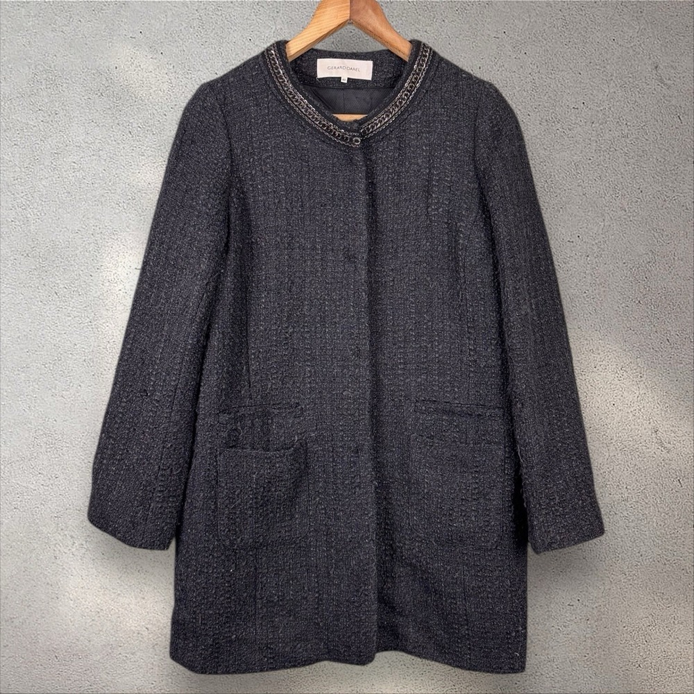 Gerard Darel Wool Blend Tweed Embellished Duffle Coat Sz 40 US 8